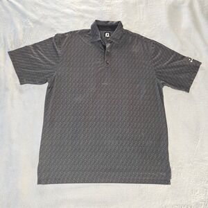 FootJoy Mens XL Escena Golf Club Polo Shirt Black Grey Geometric Checkered FJ